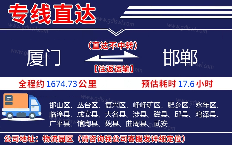 廈門到邯鄲物流公司 廈門到邯鄲物流公司