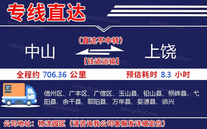 中山到上饒物流公司